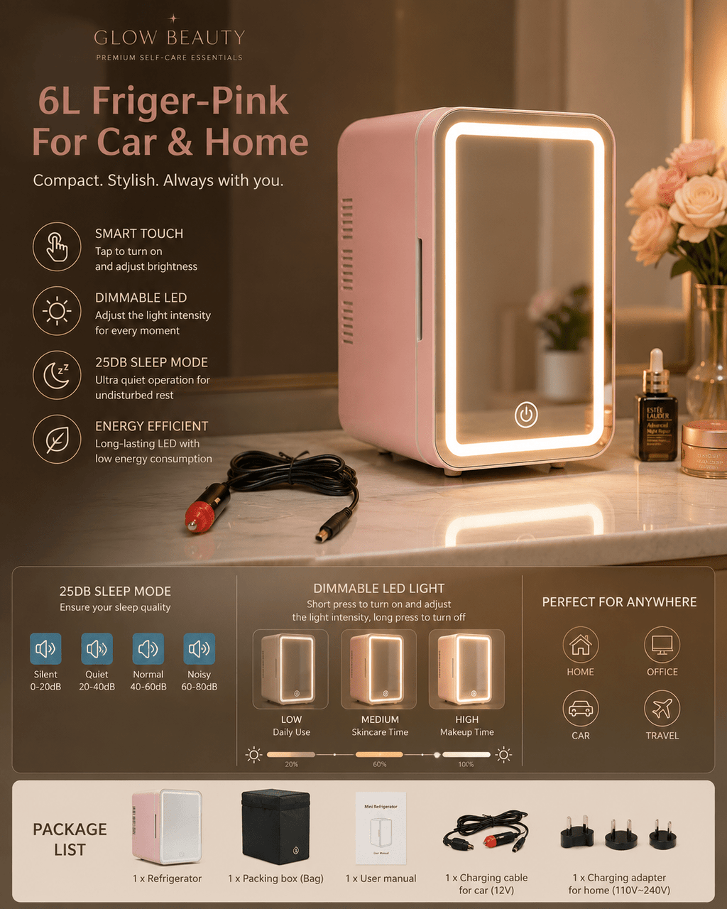 LED Mirror Mini Cosmetic Fridge 6L | Cooler & Warmer ⭐ - Beauty Accessories - Glow Beauty