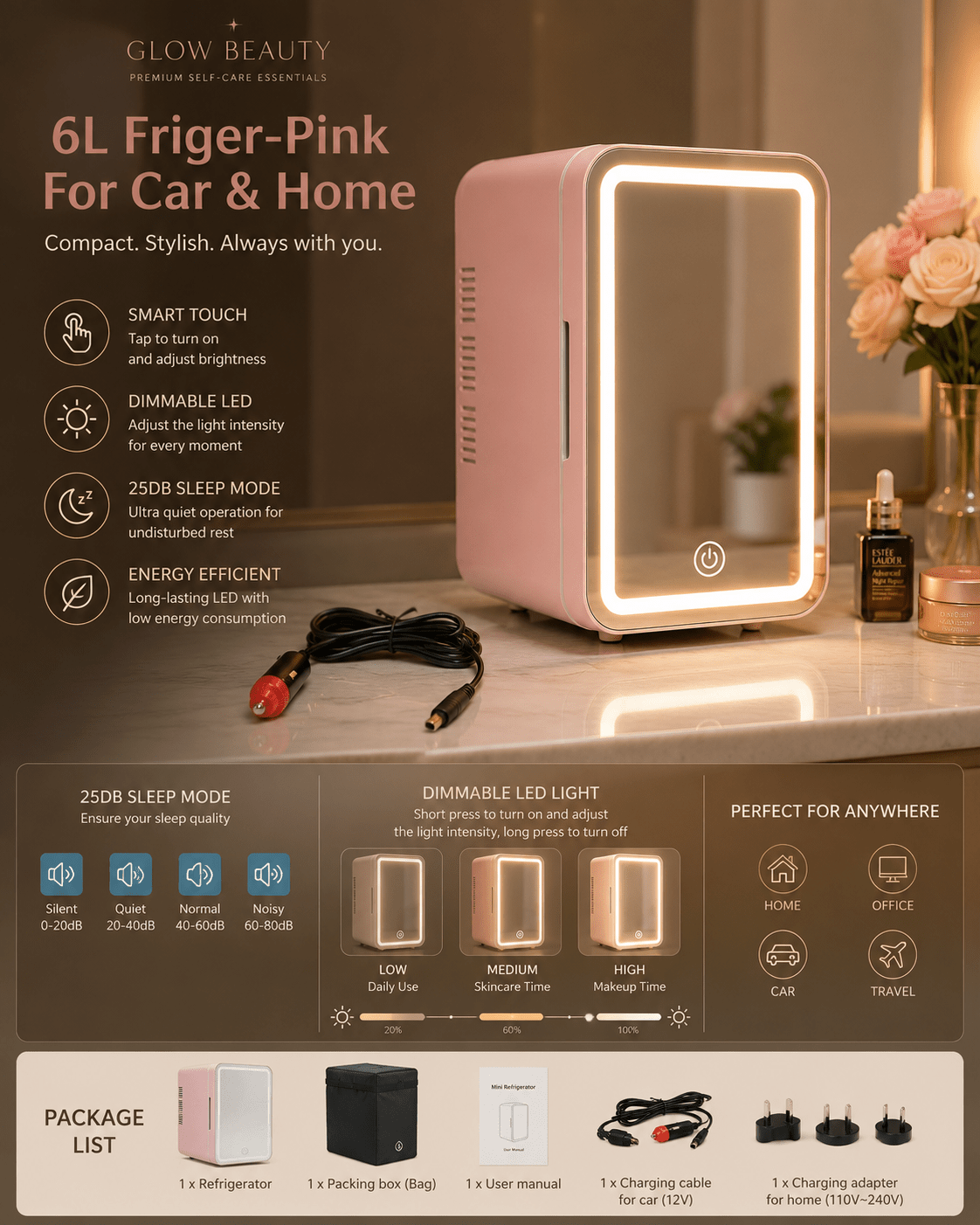LED Mirror Mini Cosmetic Fridge 6L | Cooler & Warmer ⭐ - Beauty Accessories - Glow Beauty