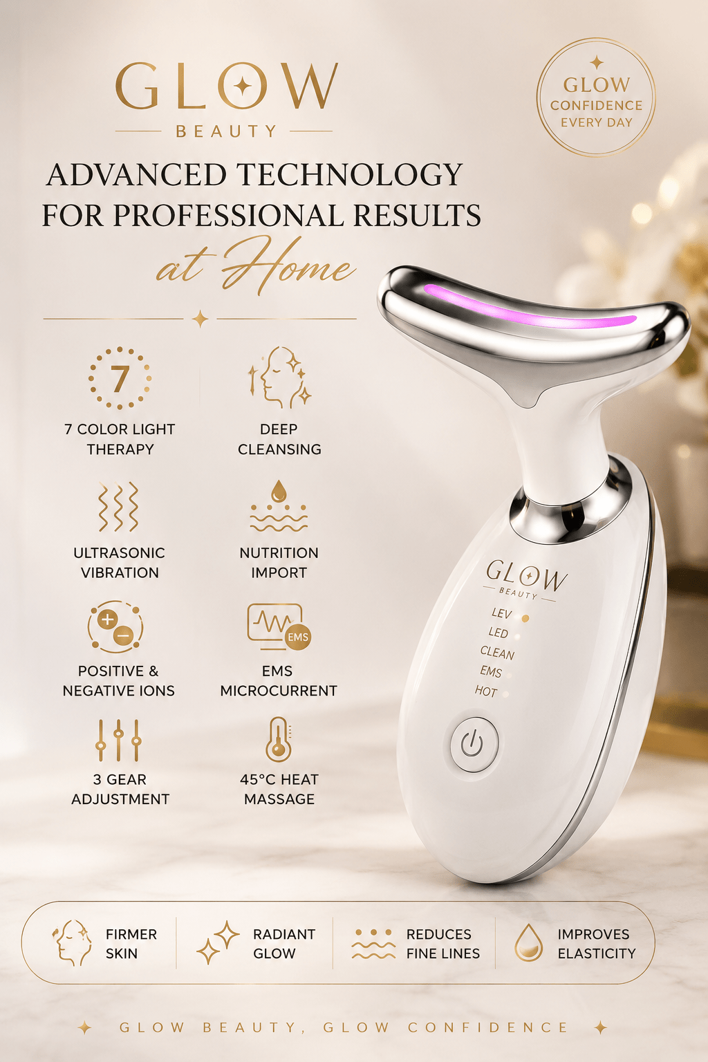 LED Face & Neck Massager | 7-Color Therapy - Skincare - Glow Beauty