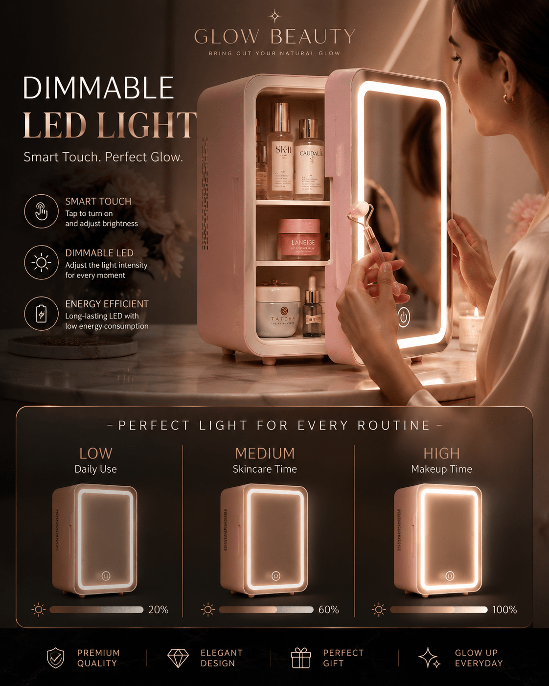 LED Mirror Mini Cosmetic Fridge 6L | Cooler & Warmer ⭐ - Beauty Accessories - Glow Beauty