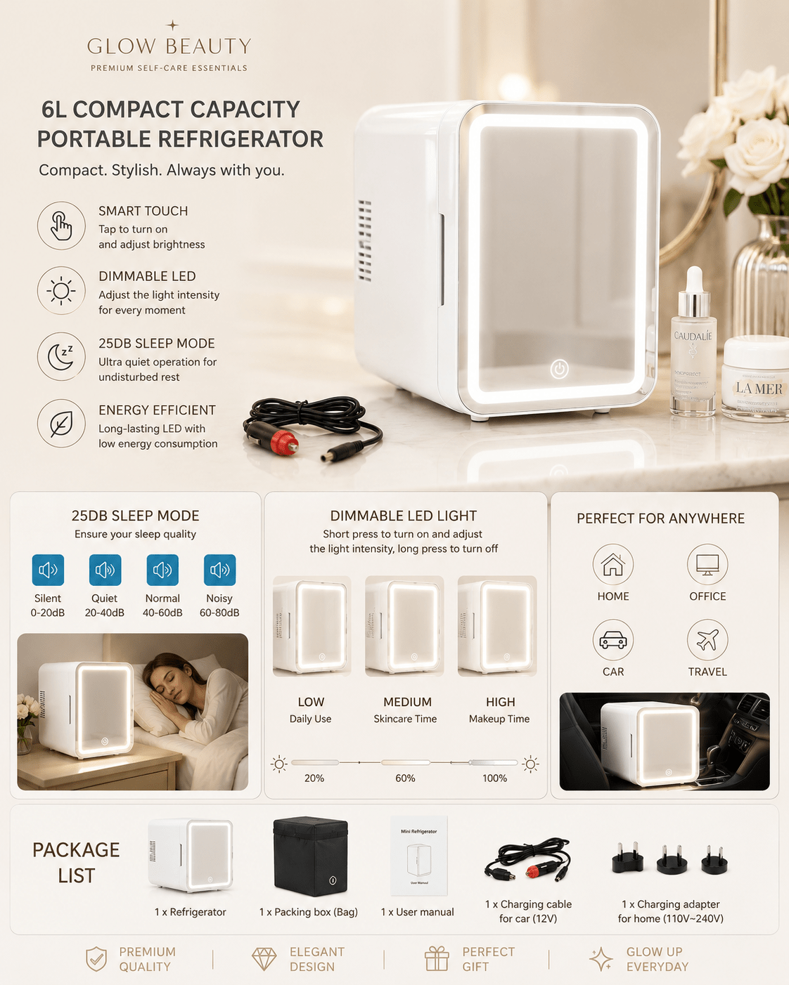 LED Mirror Mini Cosmetic Fridge 6L | Cooler & Warmer ⭐ - Beauty Accessories - Glow Beauty