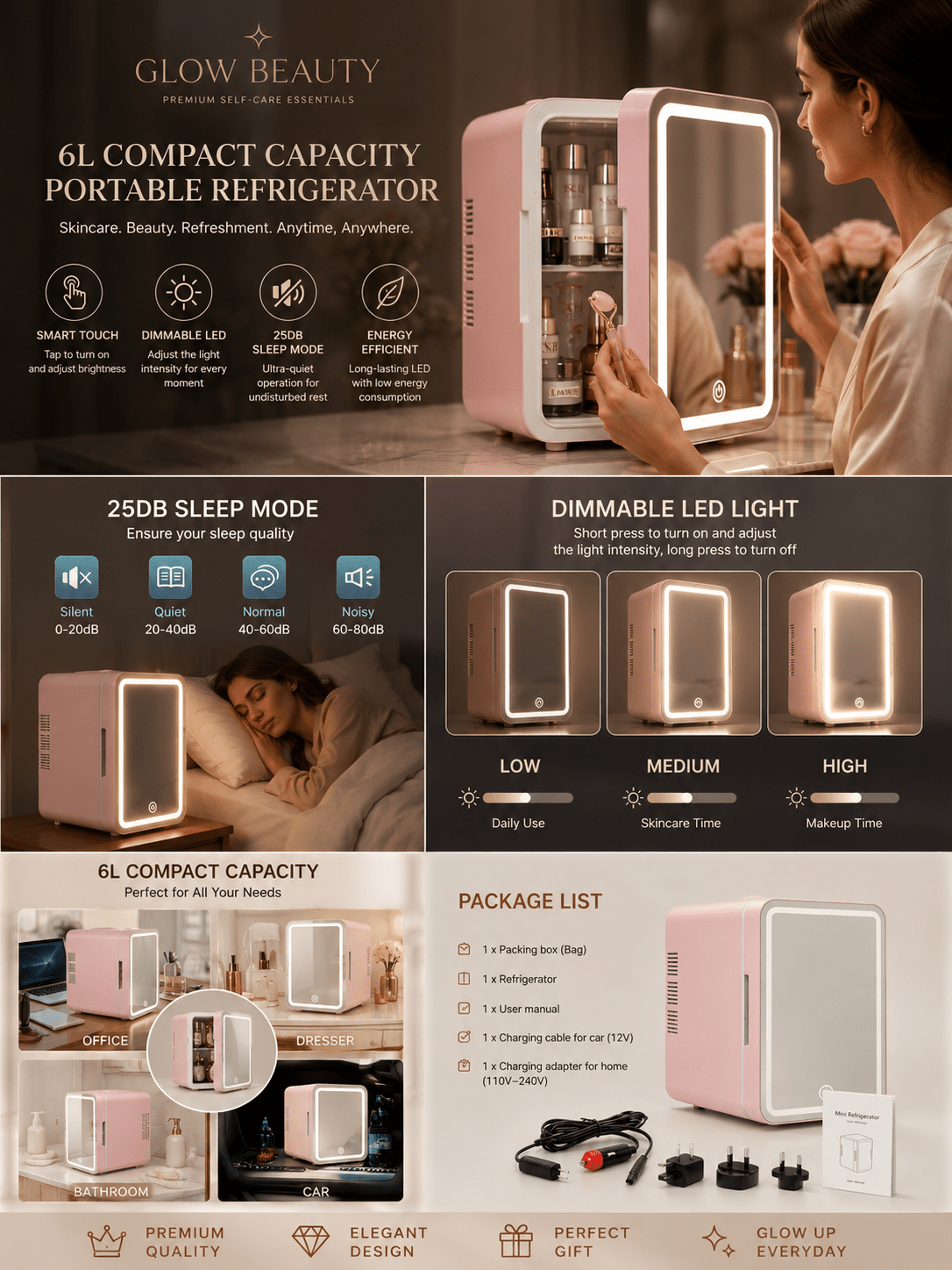 LED Mirror Mini Cosmetic Fridge 6L | Cooler & Warmer ⭐ - Beauty Accessories - Glow Beauty