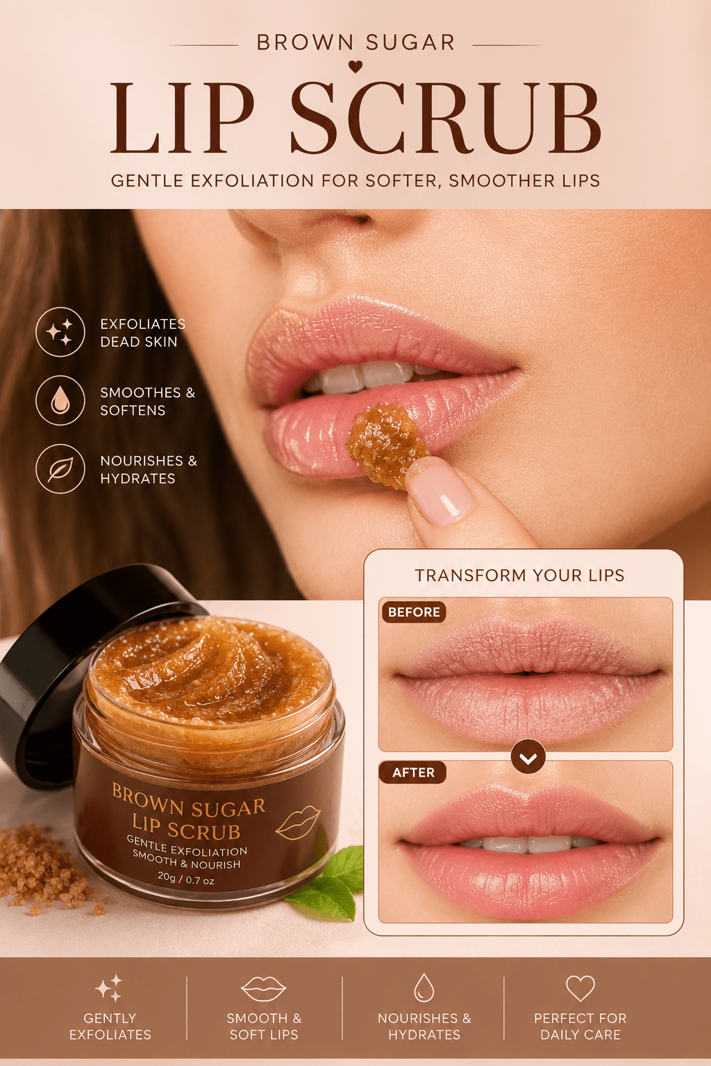 Brown Sugar Lip Scrub | Exfoliating Lip Care - Beauty Accessories - Glow Beauty