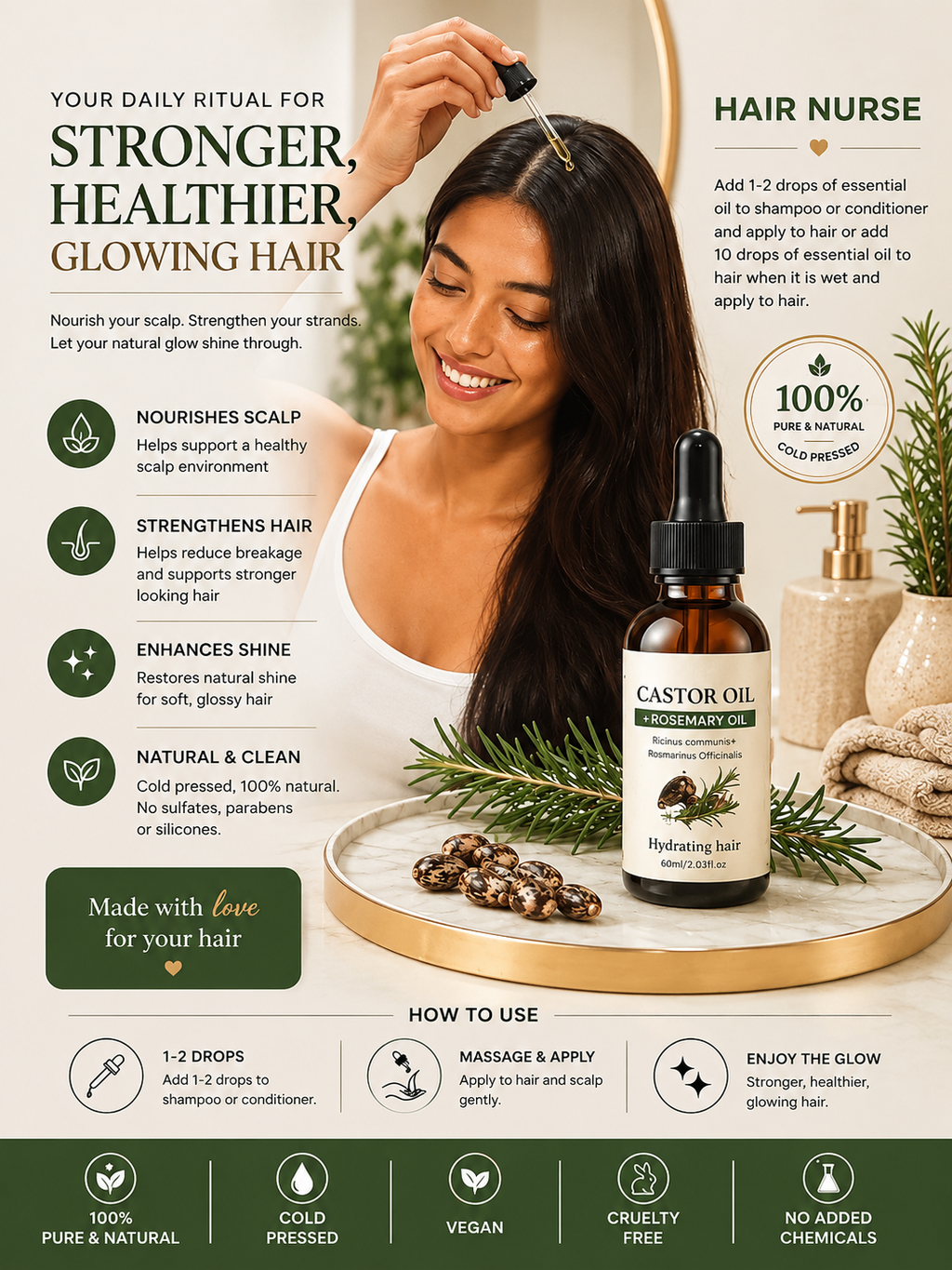 Rosemary & Castor Hair Growth Oil | Strengthen & Shine