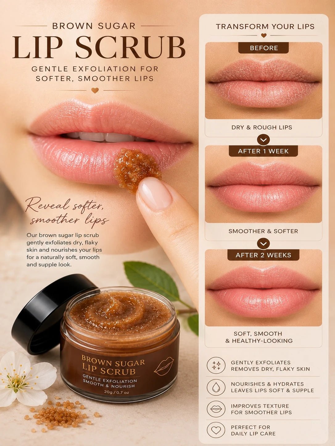 Brown Sugar Lip Scrub | Exfoliating Lip Care - Beauty Accessories - Glow Beauty
